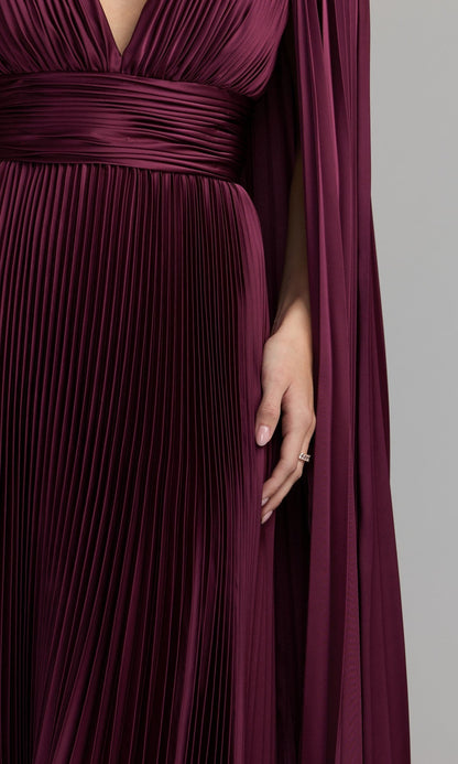 Bernadette Formal Dress with Cape Sleeves and Pleated Skirt