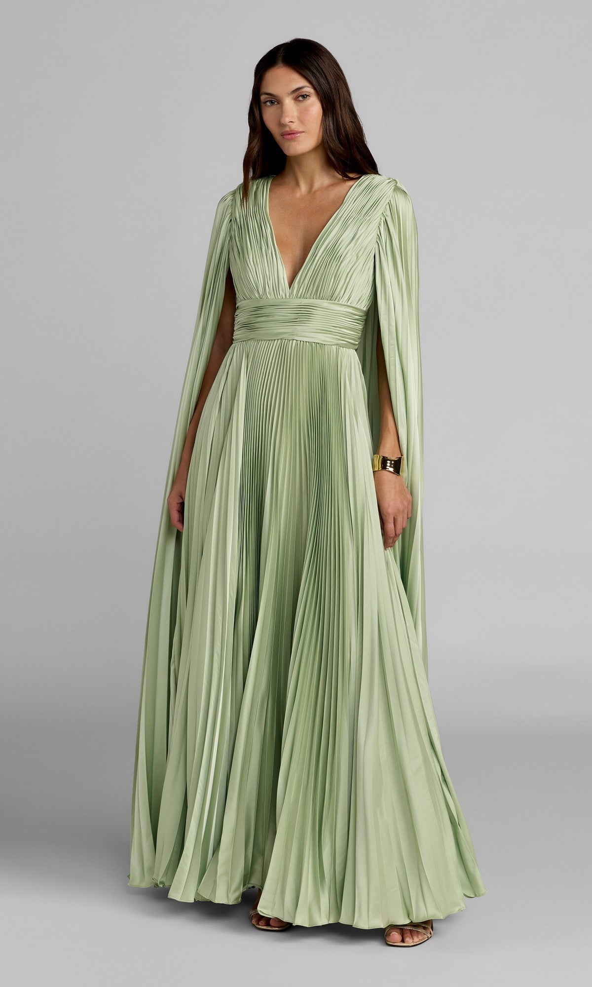 Bernadette Formal Dress with Cape Sleeves and Pleated Skirt