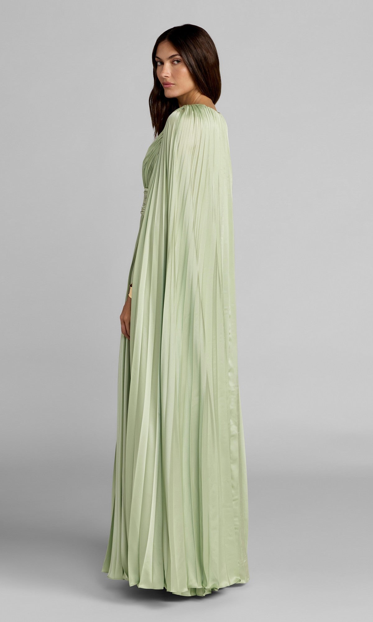 Bernadette Formal Dress with Cape Sleeves and Pleated Skirt