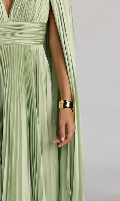 Bernadette Formal Dress with Cape Sleeves and Pleated Skirt