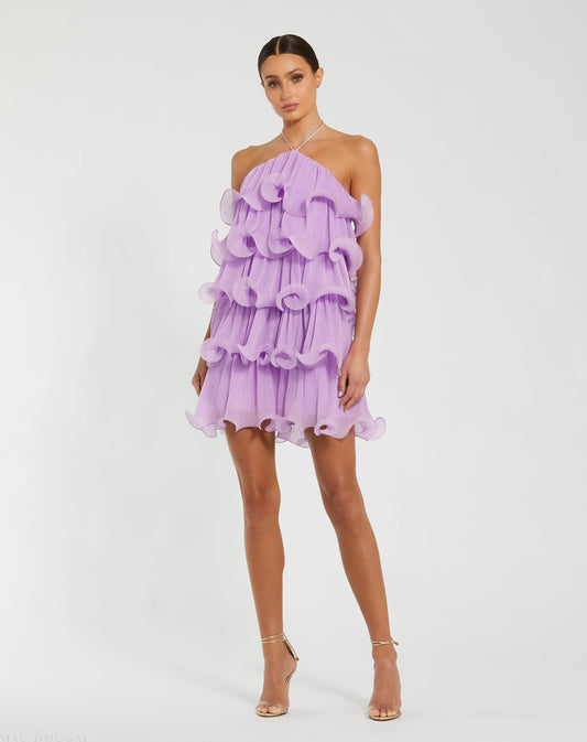 Aubree Crinkle Chiffon Tiered Mini Dress