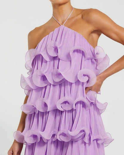 Aubree Crinkle Chiffon Tiered Mini Dress