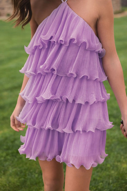 Aubree Crinkle Chiffon Tiered Mini Dress