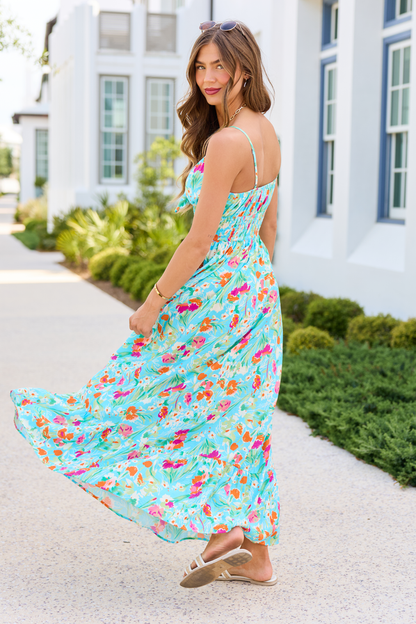 Mariah Turquoise Floral Maxi Dress