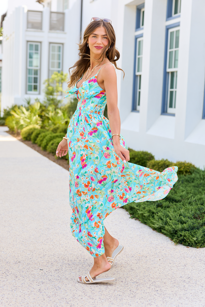 Mariah Turquoise Floral Maxi Dress