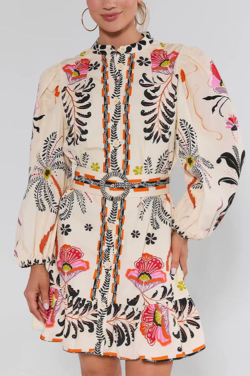 Orlaith Long Sleeve Mini Dress with Floral Print and Buttons