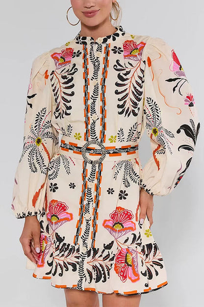 Orlaith Long Sleeve Mini Dress with Floral Print and Buttons