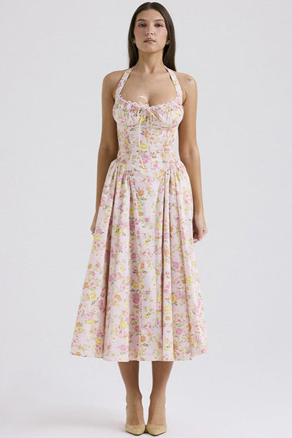 Afton Floral Halter Bodycon Maxi Dress