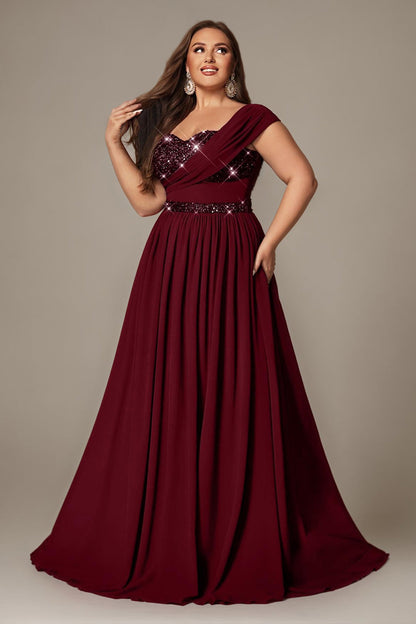 Ottilie Sequin Dress with Off-Shoulder Neck and Side Slit