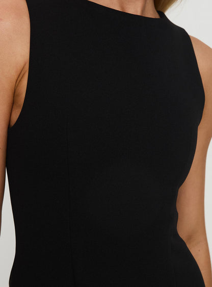 Aileen Black Mini Dress with Boat Neck and A-Line Skirt