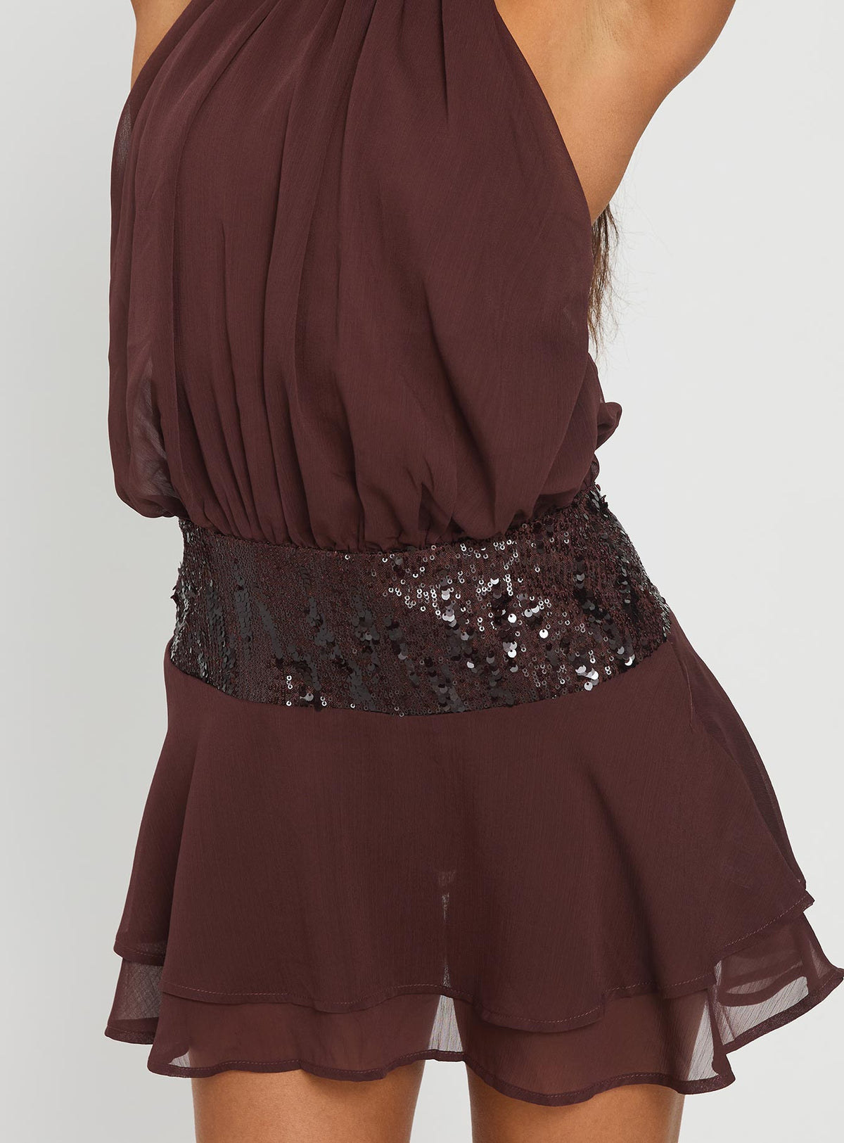 Alessia Sequin Dress with Halter Neck and Drop Waist