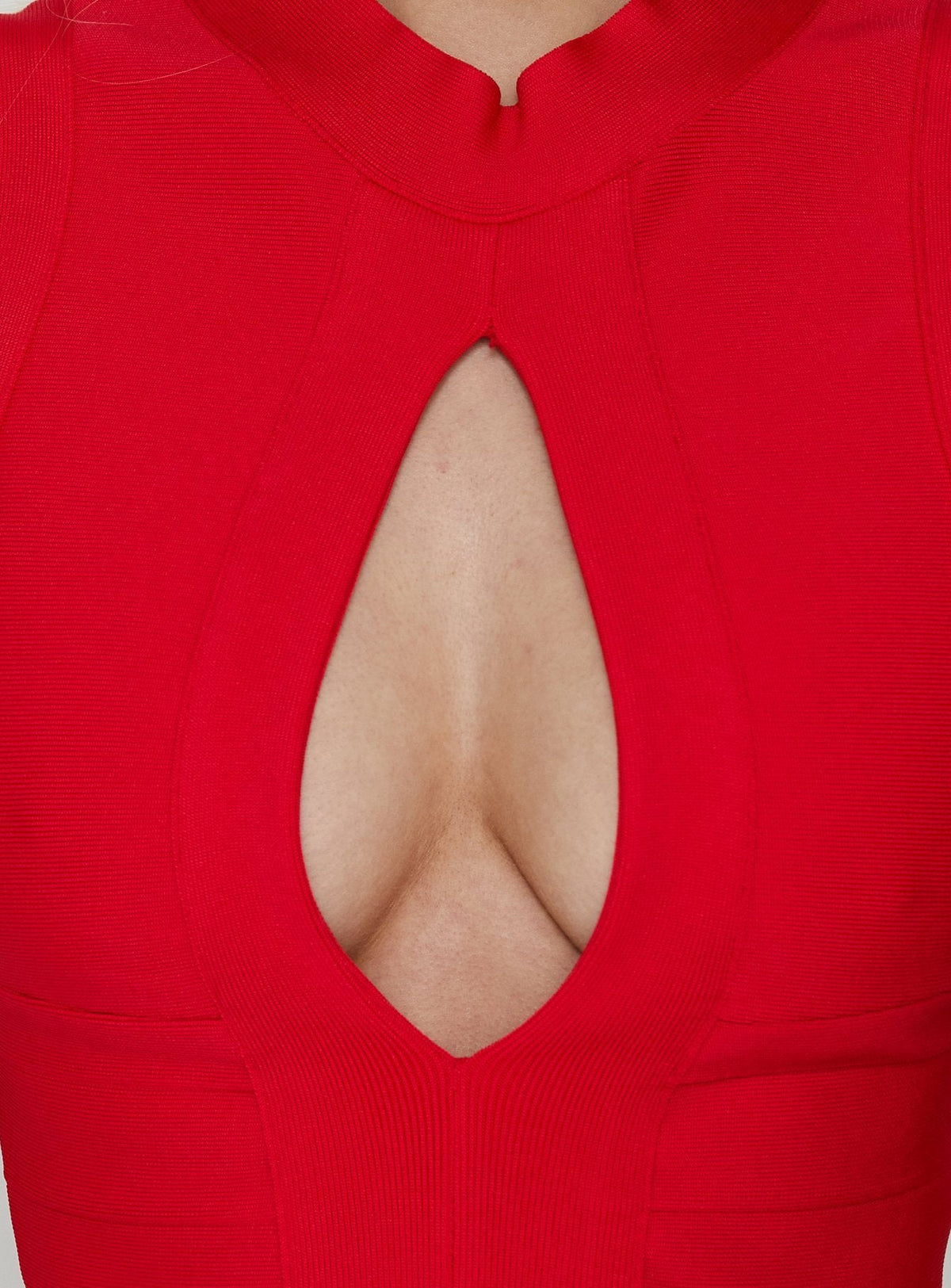 Olympia Red Dress with Keyhole Neck and Bandage Knit