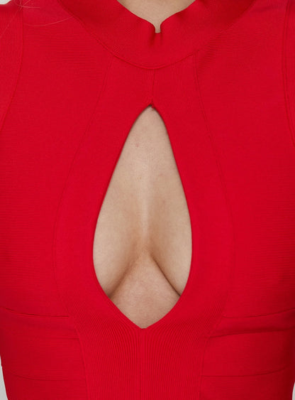Olympia Red Dress with Keyhole Neck and Bandage Knit