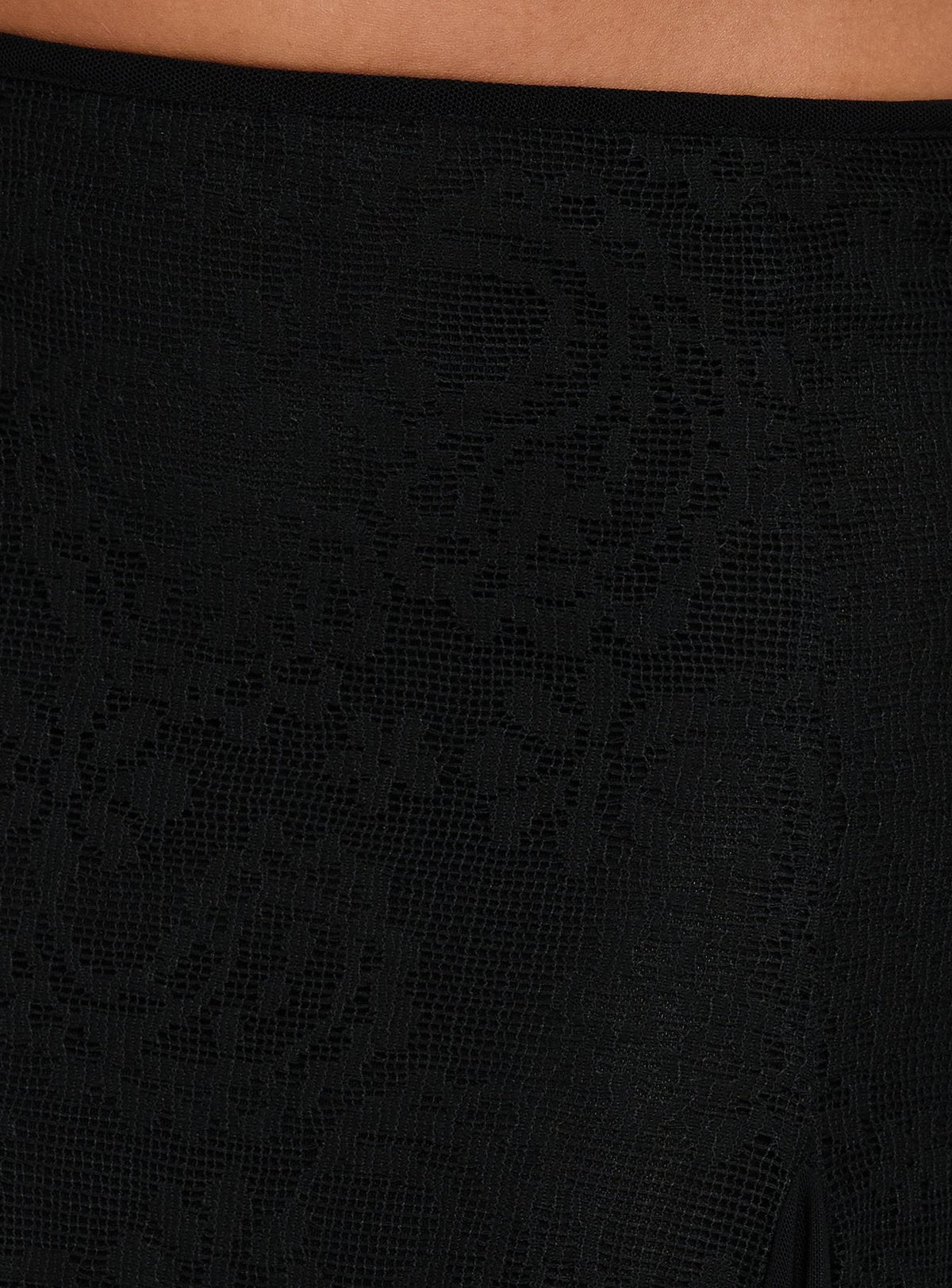 Emmy Black Skirt with Lace Panels and Midi Length