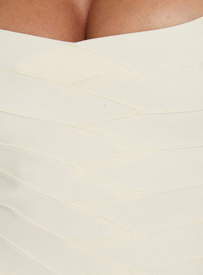 Paola Cream Dress with Bandage Knit and Halter Neck