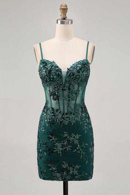 Audrey Sequin Dress with Corset Bodice and Mini Length