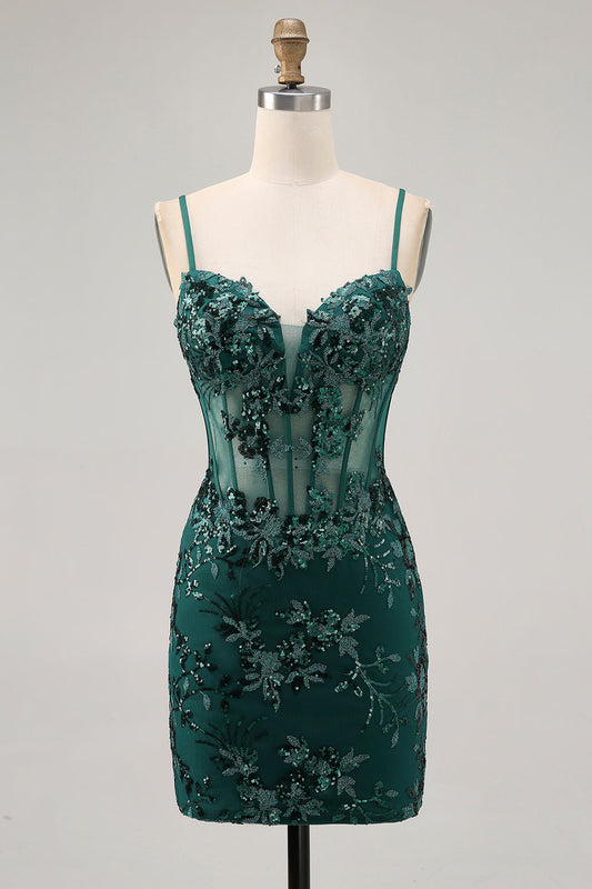 Audrey Sequin Dress with Corset Bodice and Mini Length