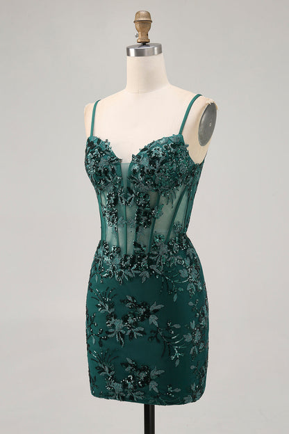 Audrey Sequin Dress with Corset Bodice and Mini Length