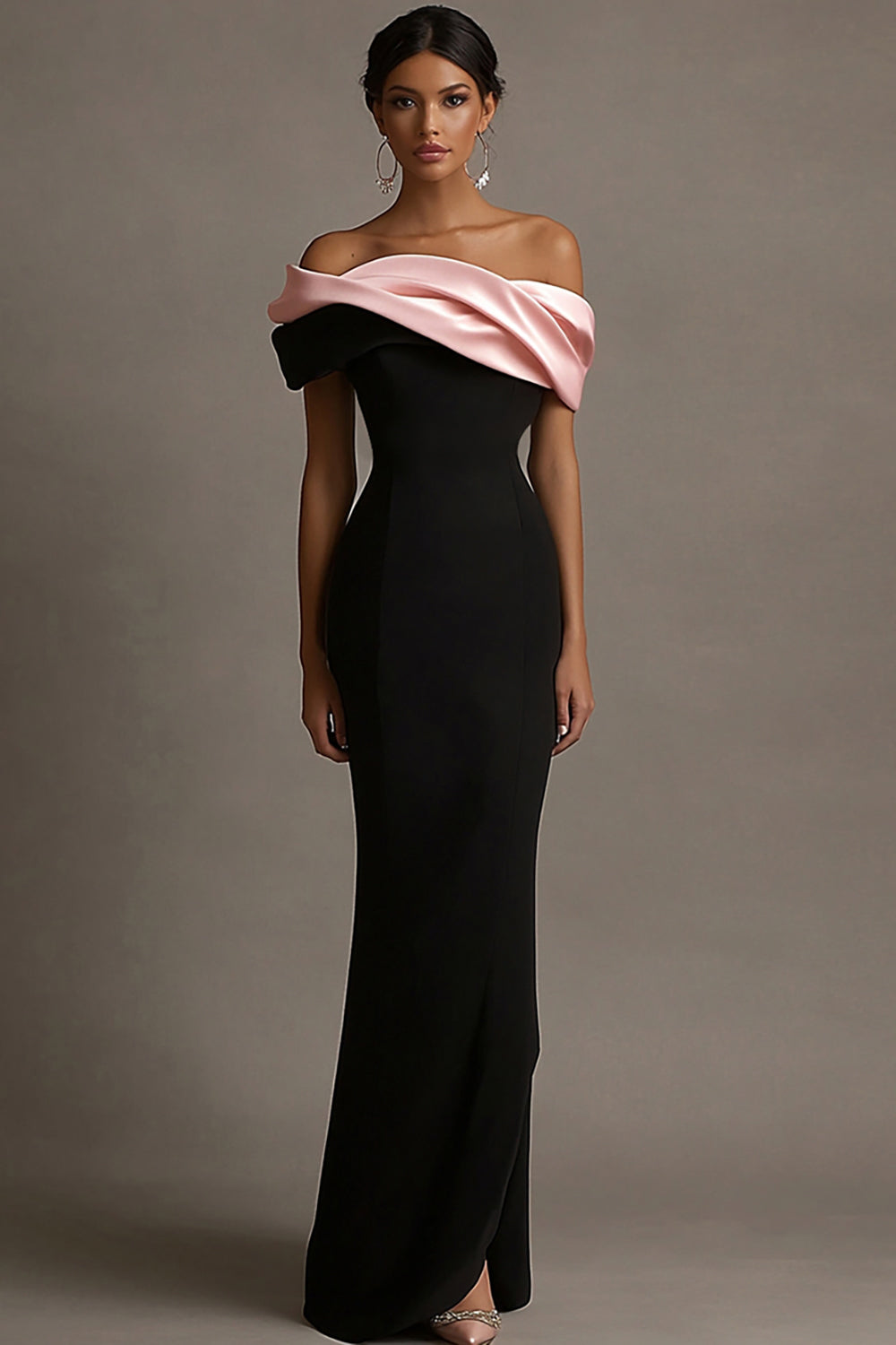 Liesbeth Black Dress with Off Shoulder Neck and Contrast Trim
