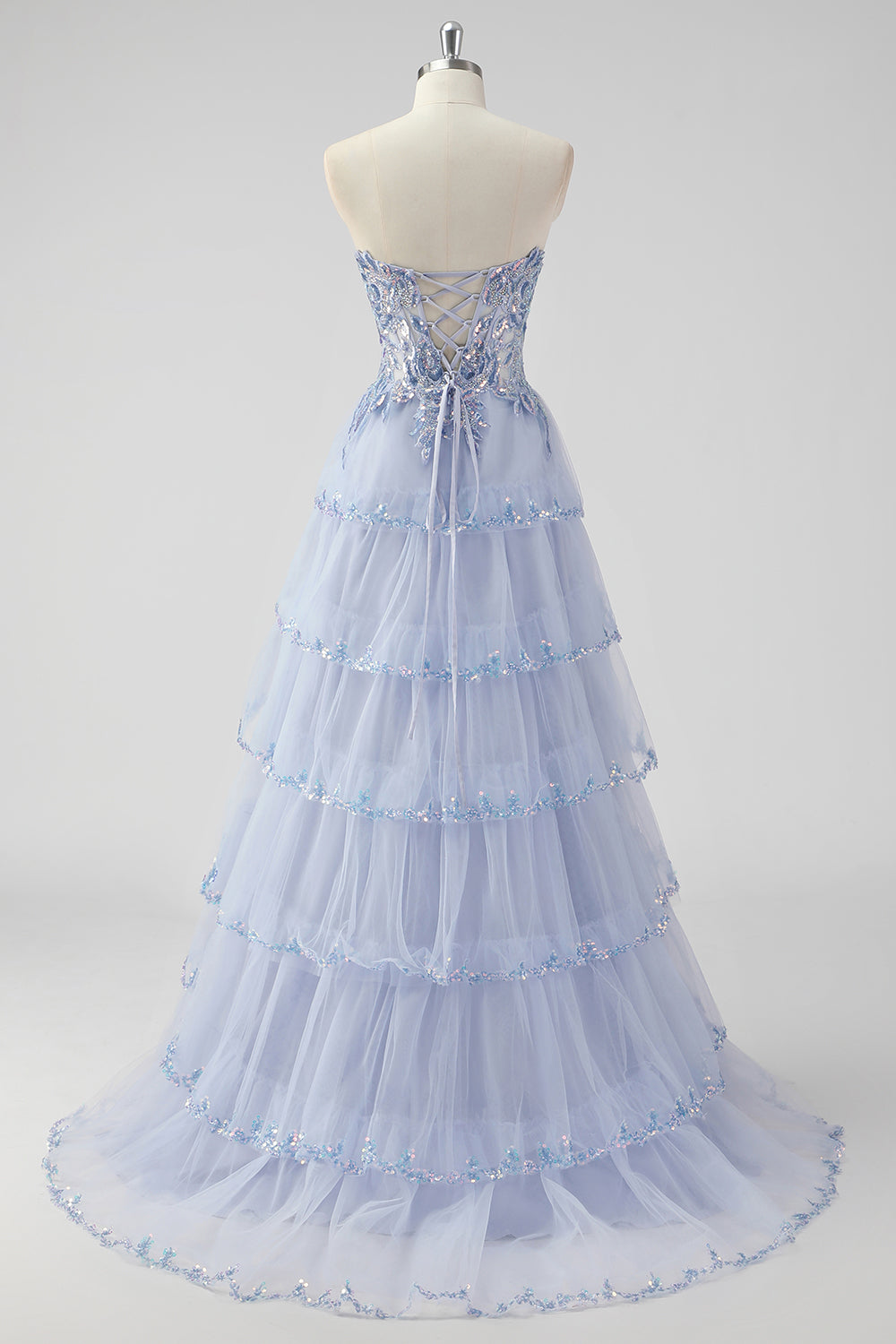 Xaviera Sequin Dress with Layered Tulle and Corset Back