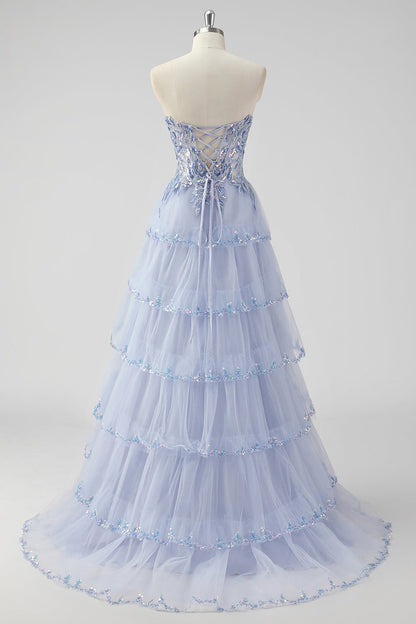 Xaviera Sequin Dress with Layered Tulle and Corset Back