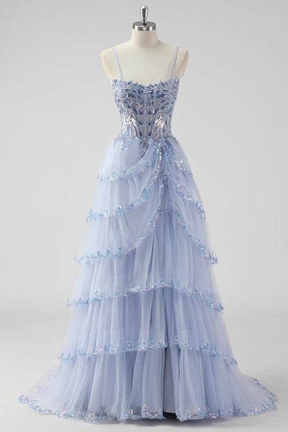 Xaviera Sequin Dress with Layered Tulle and Corset Back