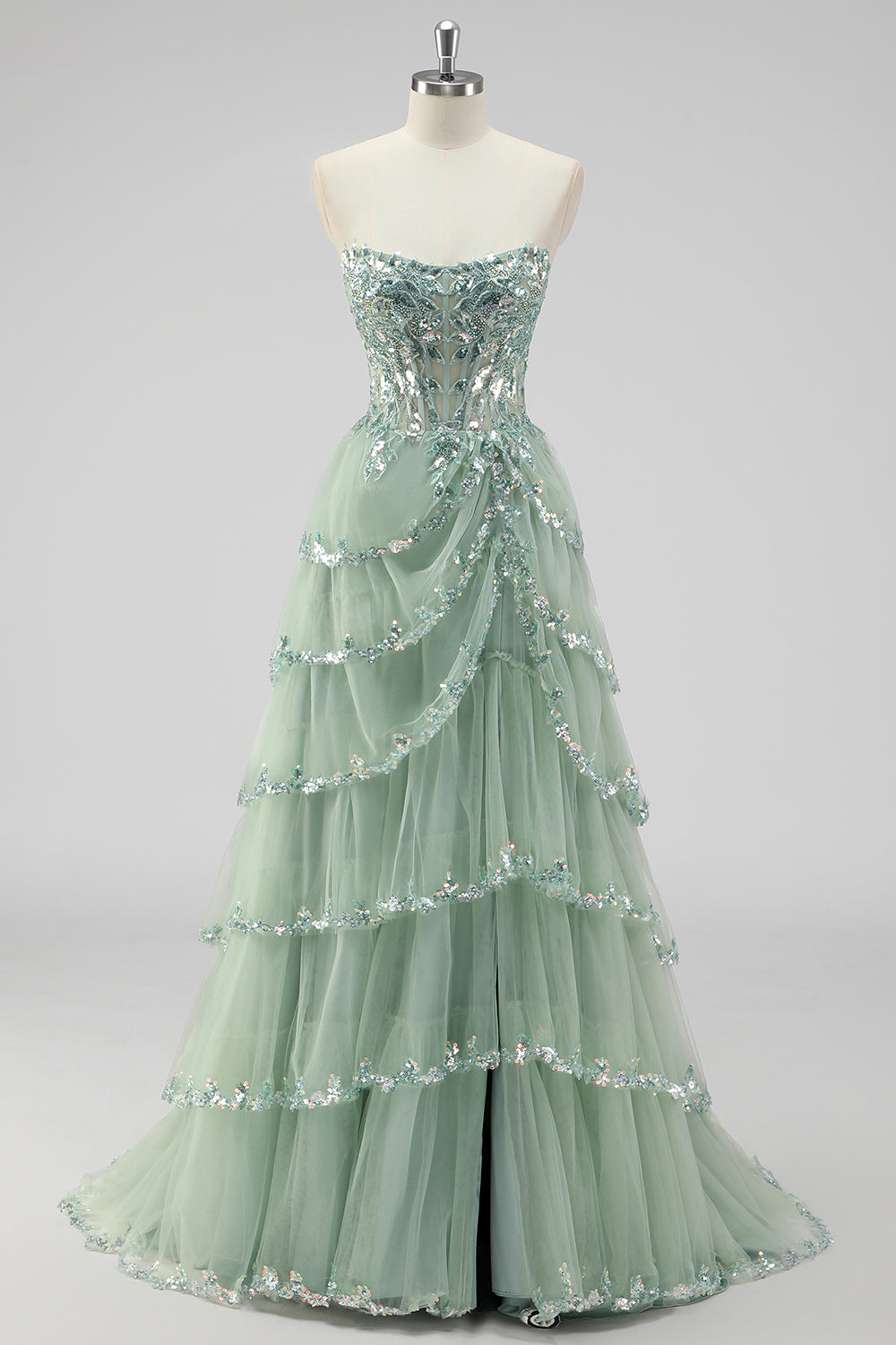 Xaviera Sequin Dress with Layered Tulle and Corset Back