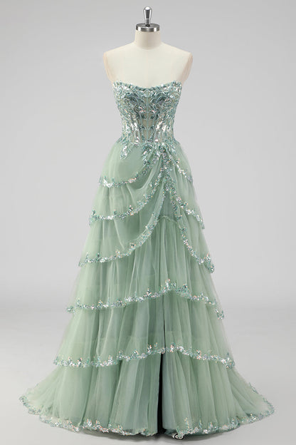 Xaviera Sequin Dress with Layered Tulle and Corset Back