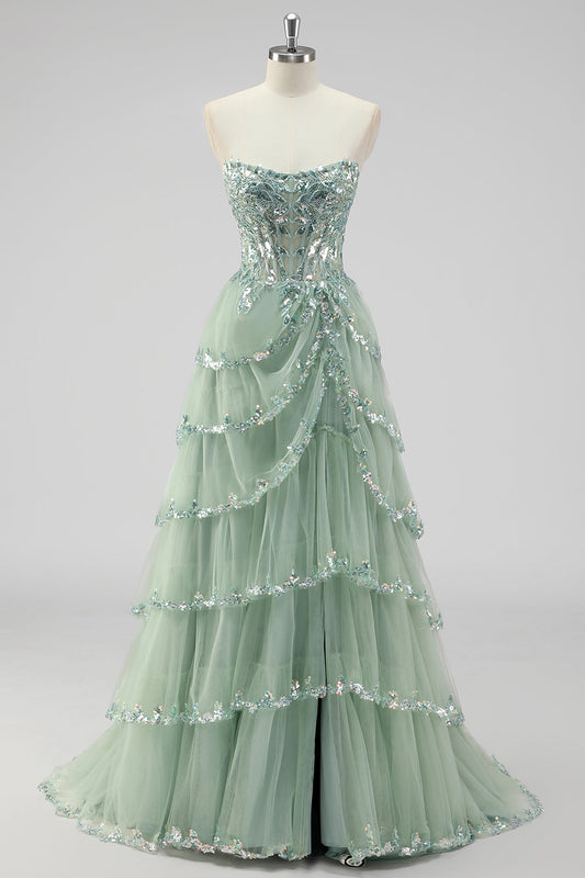 Xaviera Sequin Dress with Layered Tulle and Corset Back