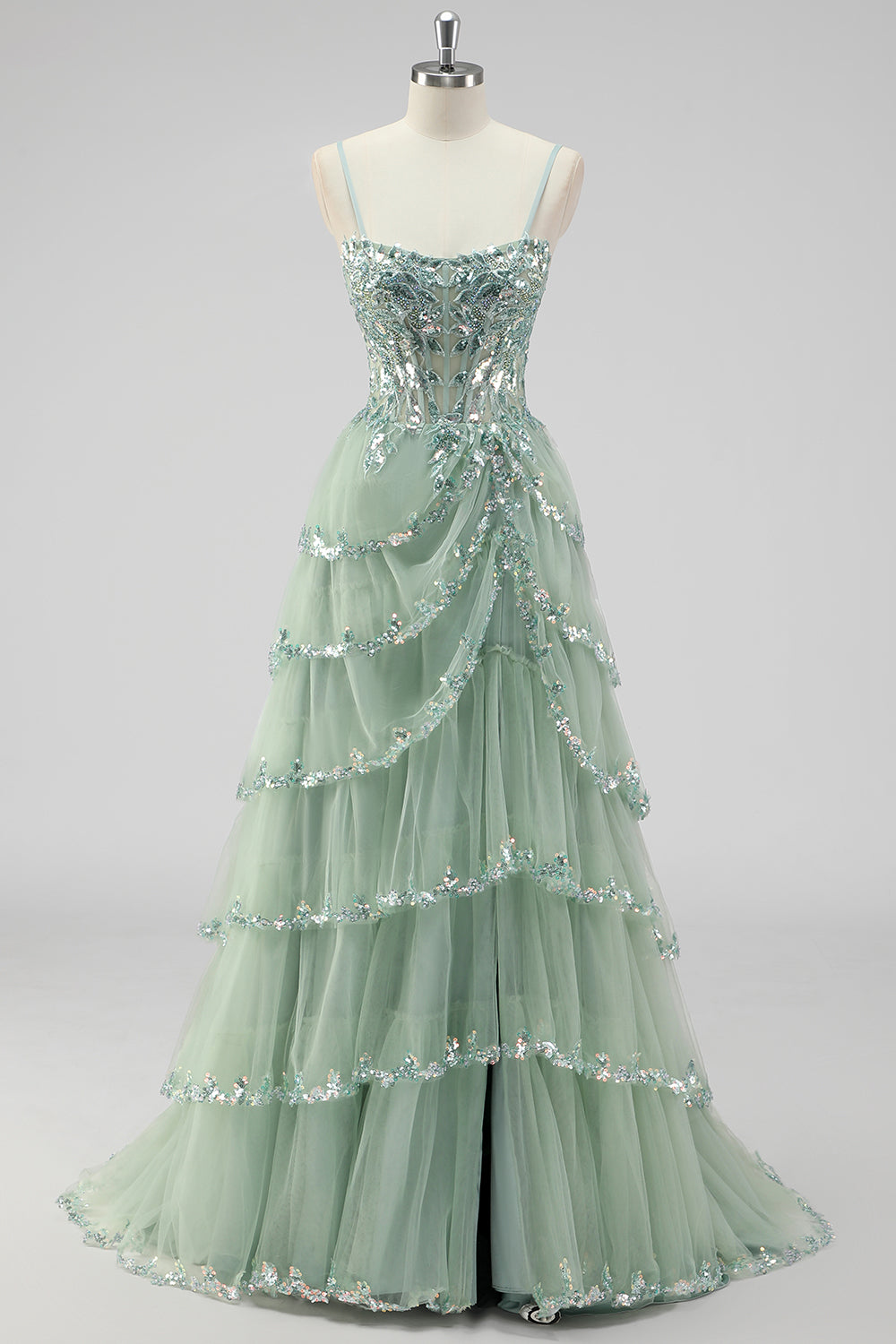 Xaviera Sequin Dress with Layered Tulle and Corset Back