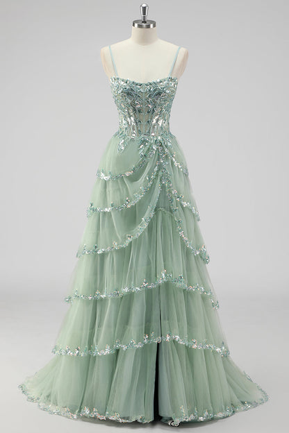Xaviera Sequin Dress with Layered Tulle and Corset Back