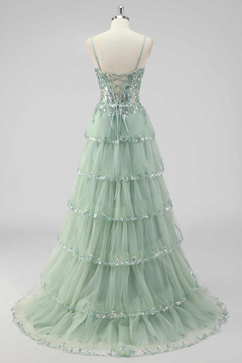 Xaviera Sequin Dress with Layered Tulle and Corset Back
