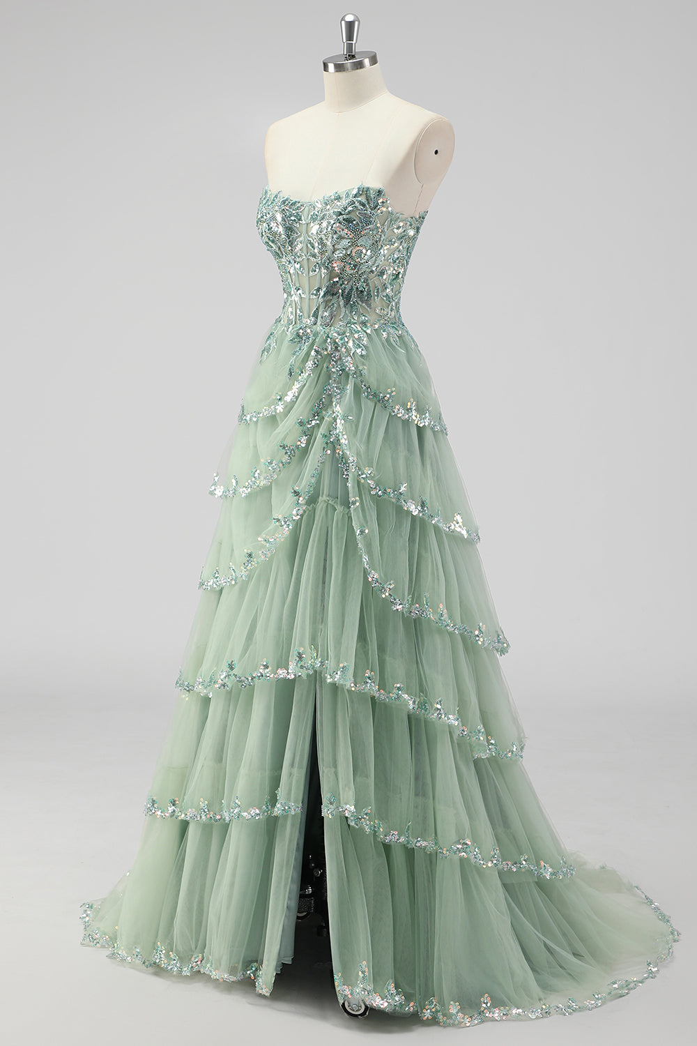 Xaviera Sequin Dress with Layered Tulle and Corset Back