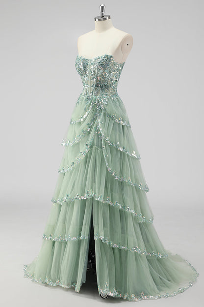 Xaviera Sequin Dress with Layered Tulle and Corset Back