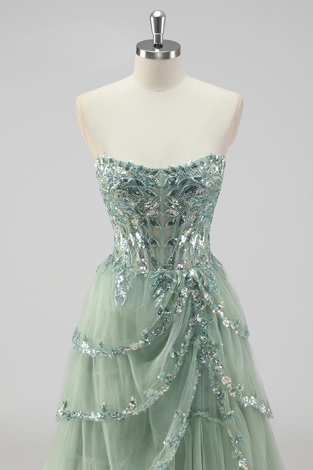 Xaviera Sequin Dress with Layered Tulle and Corset Back