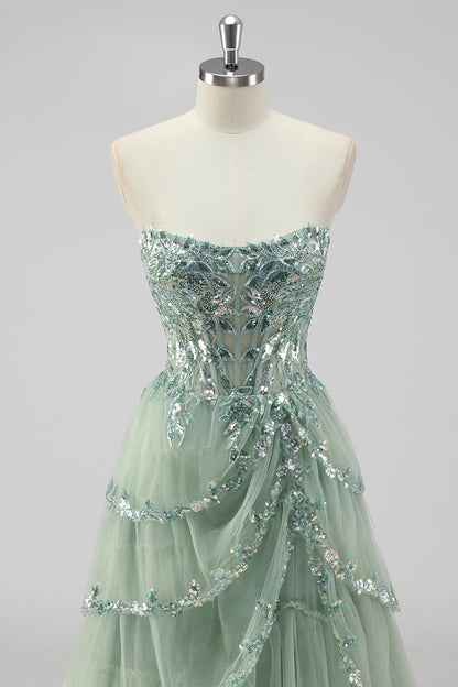 Xaviera Sequin Dress with Layered Tulle and Corset Back