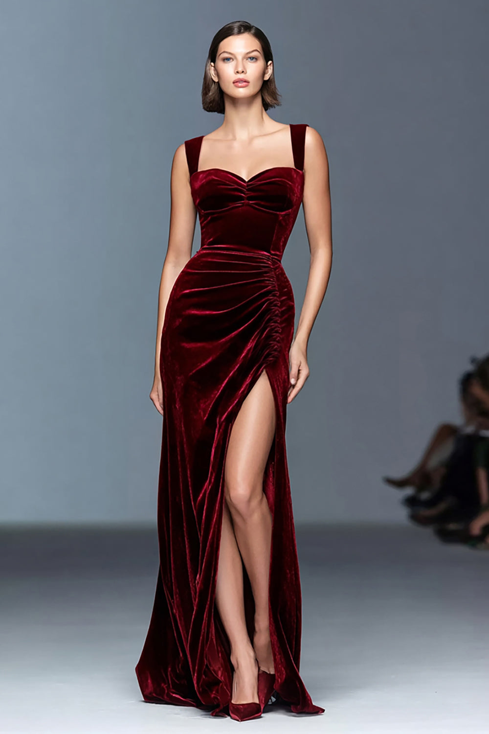 Greer Velvet Dress with Sweetheart Neck and Ruched Waist