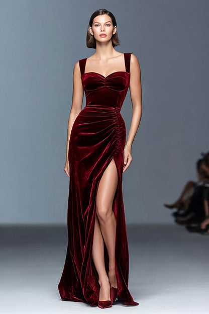 Greer Velvet Dress with Sweetheart Neck and Ruched Waist