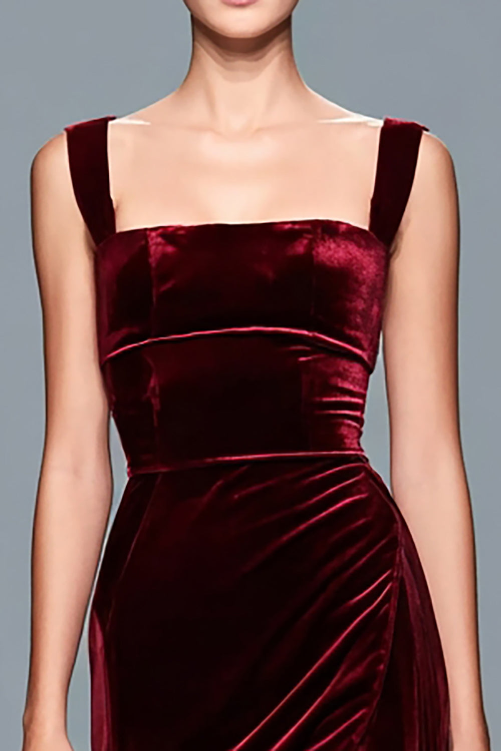 Cecilia Velvet Dress with Square Neck and High Slit