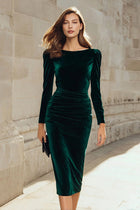 Freya Velvet Dress with Long Sleeves and Boat Neck