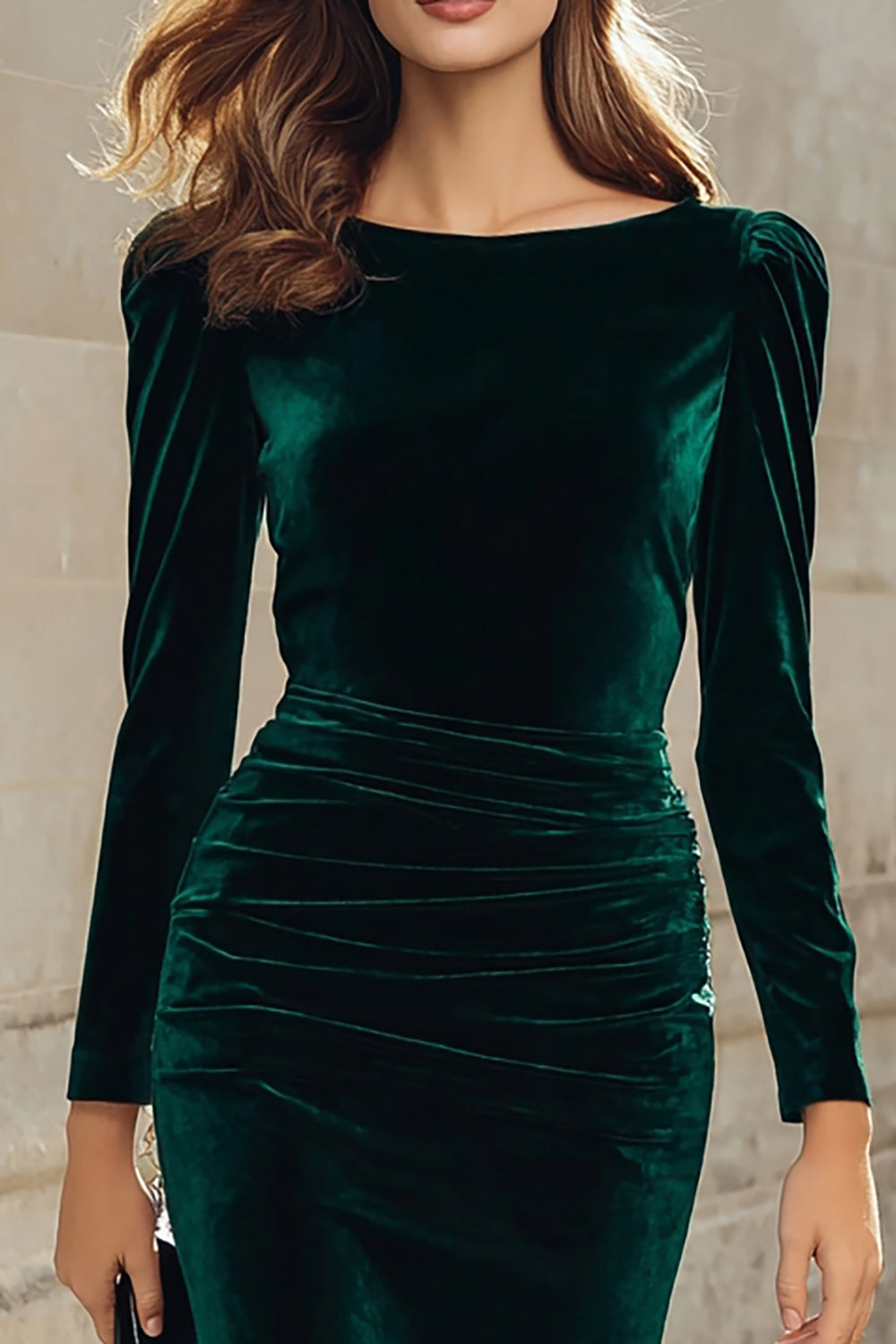 Freya Velvet Dress with Long Sleeves and Boat Neck