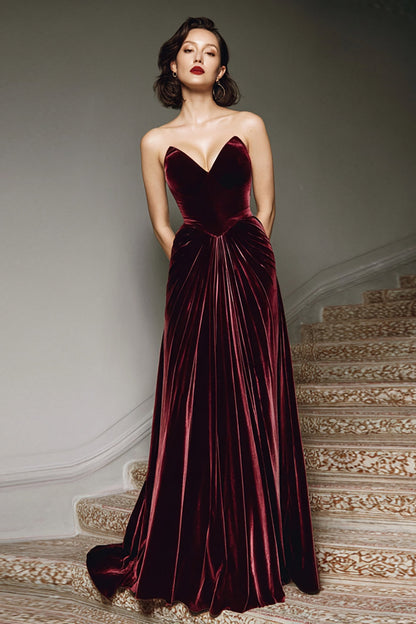 Ilona Velvet Dress with Sweetheart Neck and A-Line Skirt