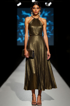 Wilhelmina Formal Dress with Halter Neck and Pleated Skirt