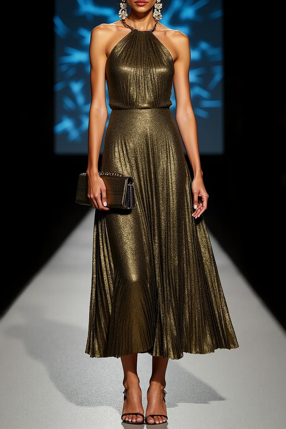 Wilhelmina Formal Dress with Halter Neck and Pleated Skirt