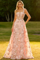 Priya Sequin Dress with Floral Applique and A-Line Skirt