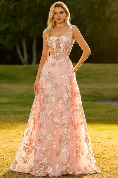 Priya Sequin Dress with Floral Applique and A-Line Skirt