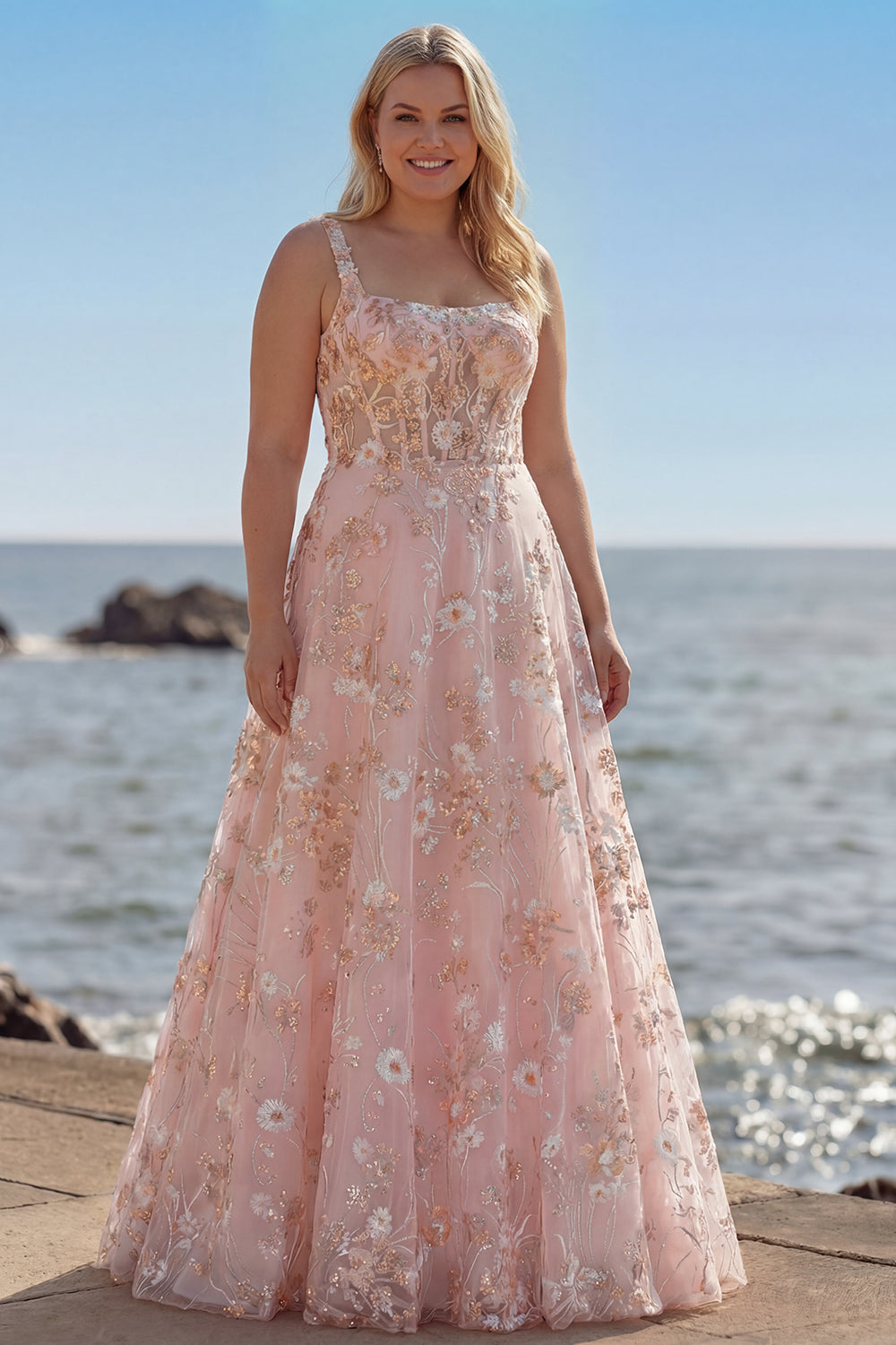 Priya Sequin Dress with Floral Applique and A-Line Skirt