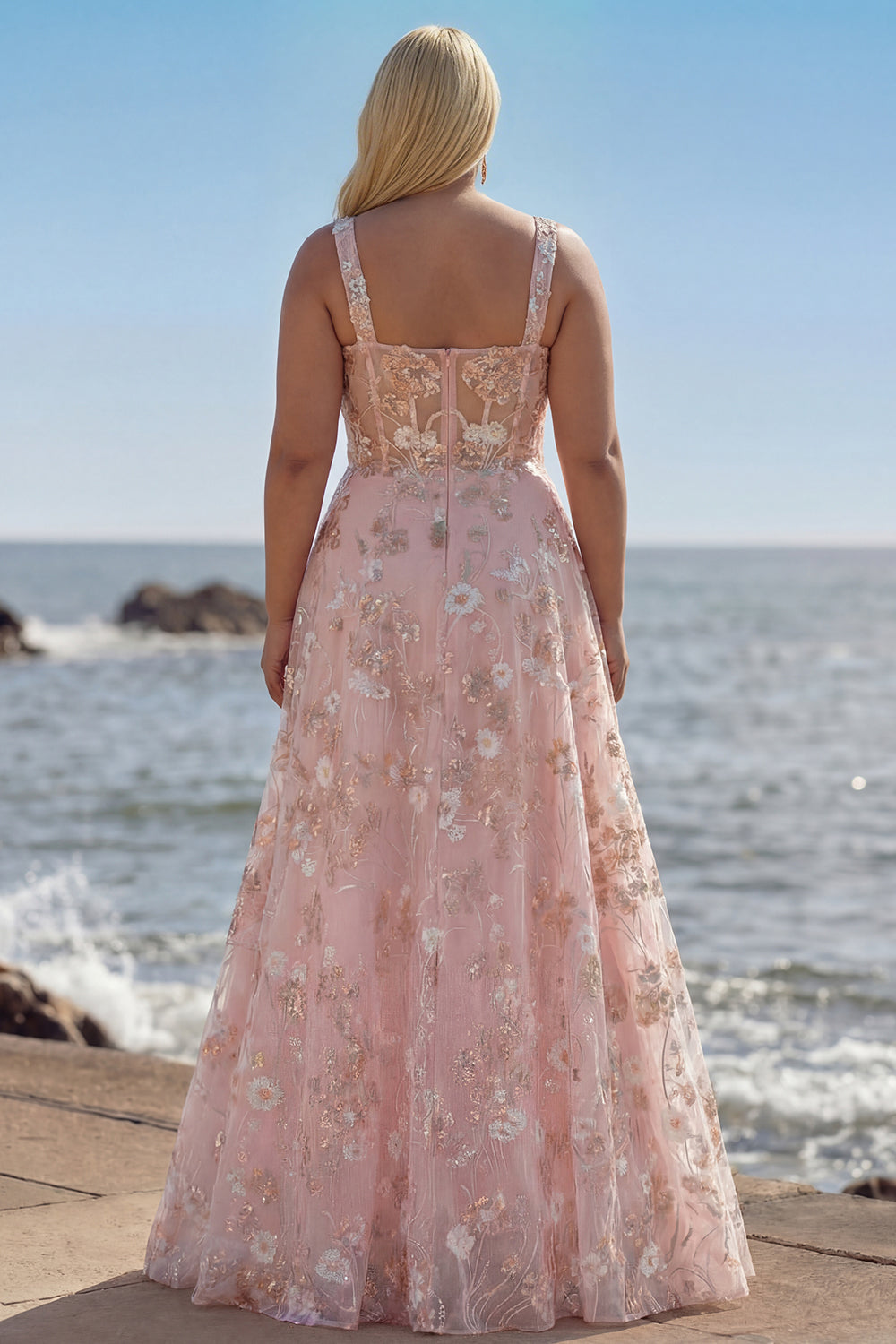 Priya Sequin Dress with Floral Applique and A-Line Skirt