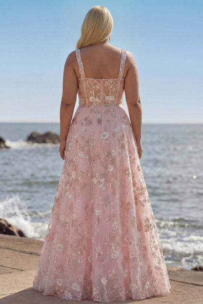 Priya Sequin Dress with Floral Applique and A-Line Skirt