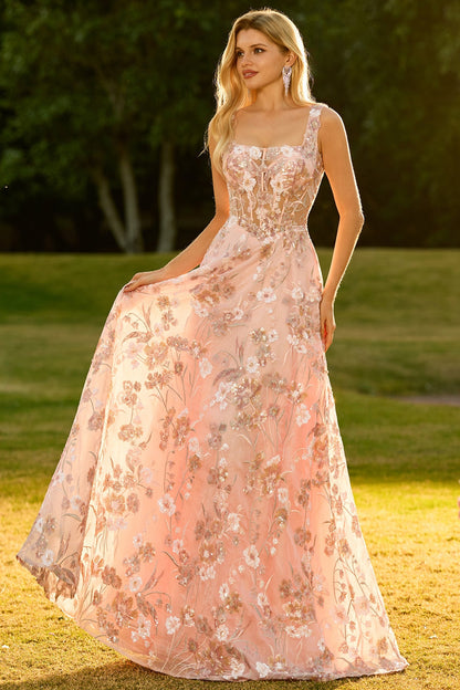 Priya Sequin Dress with Floral Applique and A-Line Skirt